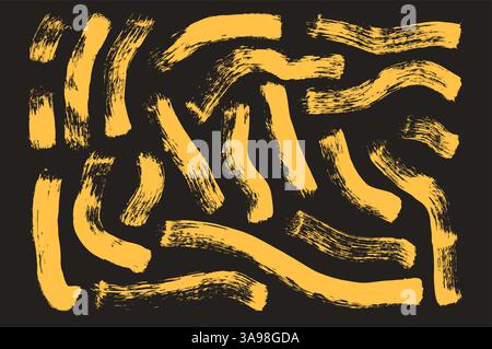 Set mit Pinselstrichen in orangefarbener Acrylfarbe. Handgezeichnete Vektor-Squiggle-Formen. Lineare Elemente von Kritzeleien. Handgefertigter geometrischer Hintergrund. Öl p Stock Vektor