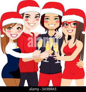 Freunde, die einen Toast feiern, feiern die Weihnachtsfeier mit Champagner Stock Vektor
