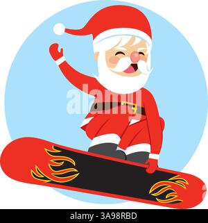 Illustration des glücklichen süßen Weihnachtsmanns Snowboarden am Weihnachtsabend Stock Vektor