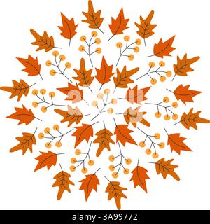 Herbstlaub und Zweige Circular Frame Border Thanksgiving Day Gruß Hintergrund Textur Konzept. Isolierte Vektor-Illustration Thematische Einladungskarten, Faltblatt, Preis, Etikett oder Web-Werbebanner Stock Vektor