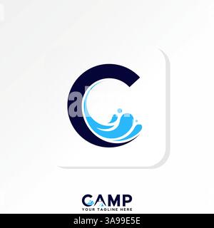 Logo Design Grafik Konzept kreative Premium Vektor Stock Bild Top Verkauf Brief C ohne Serifenschrift Welle Küste Aqua Pool Ozean Splash Reisesaison Stock Vektor