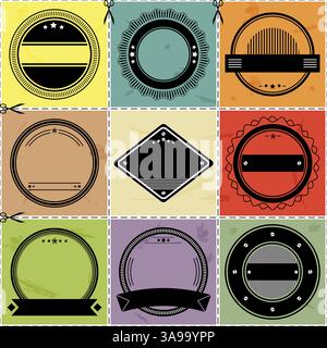 Set mit neun Blanc-Etiketten im Retro-Design. Vektor-eps10-Illustration Stock Vektor