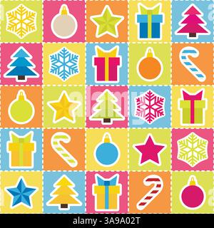 Mehrfarbiger Weihnachts- und Neujahrshintergrund. Nahtloses Muster Stock Vektor