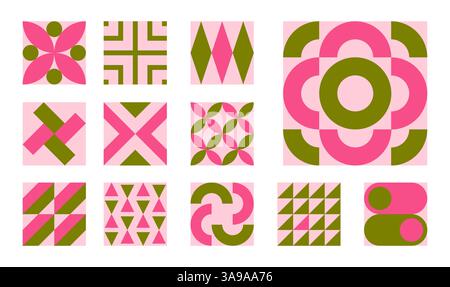 Geometrische Formen festlegen, sammeln. Trendiges Set mit verschiedenen Formen. Bauhaus, futuristisch, memphis. Set aus schwarzen bauhausformen, geometrisch abstrakt Stock Vektor