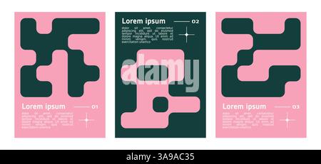 Set aus blauem Poster mit geometrischen Formen. brutalismus, y2k, futuristischer Stil. Sterne, flüssige verbundene Punkte, Linienformen. Elemente Form, modern Stock Vektor