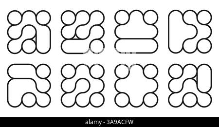 Hintergrund mit schwarzen, flüssigkeitsverbundenen Kreispunkten.Metaballs-Muster auf weiß. Abstrakte geometrische Formen Sammlungspunkt Bewegung flach Symbol Stock Vektor