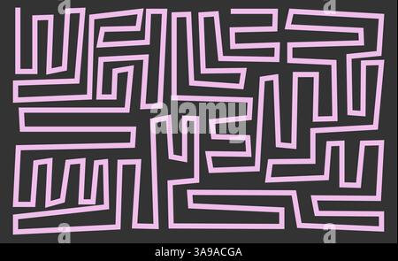 Modernes schlichtes rosafarbenes und schwarzes Linienmuster, geometrisches Labyrinth-Hintergrunddesign in Memphis-Form, flüssige Elemente Stock Vektor