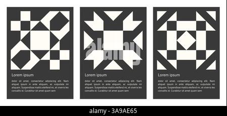 Set aus geometrischem abstraktem Mosaik und flüssigen verbundenen Kreispunkten, schwarzen Formen, Muster Poster, nahtlose Elemente, Pixelelemente, modernes Design Stock Vektor