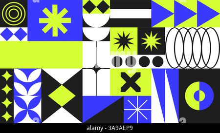 Geometrische helle Farbmuster Druck Hintergrund, bauhaus Formen Muster, bauhaus Neo Brutalismus abstrakte Hintergründe, moderne Geometrie trendiges Design Stock Vektor