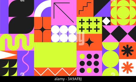 Geometrische helle Farbmuster Druck Hintergrund, bauhaus Formen Muster, bauhaus Neo Brutalismus abstrakte Hintergründe, moderne Geometrie trendiges Design Stock Vektor