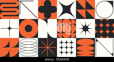 Set neomoderaler geometrischer Formen. Brutalismus, futuristisch, memphis-Muster. Sammlung von schwarzem Brutalismus, geometrischen abstrakten Formen. Modern Stock Vektor