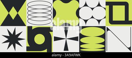 Set neomoderaler geometrischer Formen. Brutalismus, futuristisch, memphis-Muster. Sammlung von schwarzem Brutalismus, geometrischen abstrakten Formen. Modern Stock Vektor