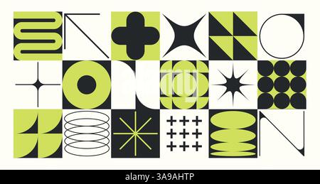 Set neomoderaler geometrischer Formen. Brutalismus, futuristisch, memphis-Muster. Sammlung von schwarzem Brutalismus, geometrischen abstrakten Formen. Modern Stock Vektor