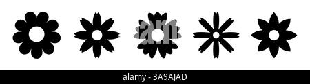 Set aus schwarzen Gänseblümchen von geometrischen Figuren, Sammlung abstrakter Silhouetten von Blumen, Blumen, Ikonen auf weiß Stock Vektor