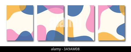 Satz farbenfroher Banner. Abstraktes flüssiges Poster, rosa und gelber Hintergrund mit Blob-Formen, modernes abstraktes trendiges Design für Karten, Einladung Stock Vektor