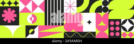 Geometrische helle Farbmuster Druck Hintergrund, bauhaus Formen Muster, bauhaus Neo Brutalismus abstrakte Hintergründe, moderne Geometrie trendiges Design Stock Vektor
