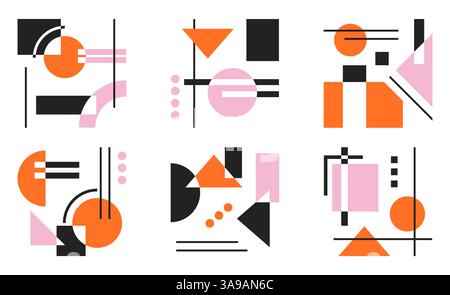 Set aus farbenfrohem Poster mit geometrischer Form und Linien. Abstrakte Elemente, Design Line Art, trendiger Stil. Bauhaus-Illustration mit Kreis Stock Vektor