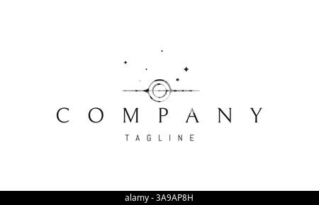 Vektorlogo mit einem abstrakten Bild eines schwarzen Lochs vor einem Hintergrund von Sternen. Stock Vektor