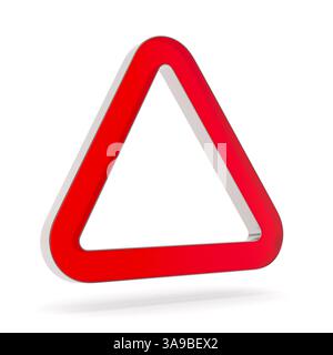 Rotes Dreieck auf weißem Hintergrund. Isolierte 3D-Darstellung Stockfoto