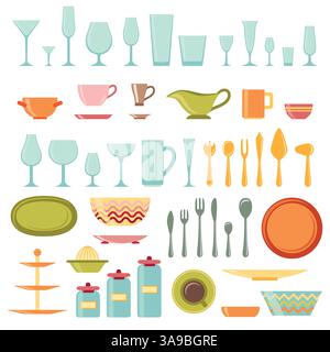 Küchenutensilien und Kochgeschirr Icons Set, Kochutensilien und Küchenutensilien Stock Vektor
