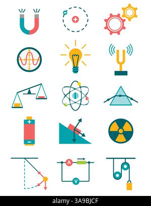 Symbole für Wissenschaft und Physik. Vektorabbildung Stock Vektor
