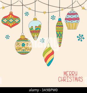 Vektor-Weihnachtsdekoration. Handgezeichnete Baumkugeln Stock Vektor