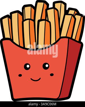 Niedliche, lächelnde Pommes Frites-Box mit fröhlichem Gesicht im Kawaii-Cartoon-Stil. Stock Vektor