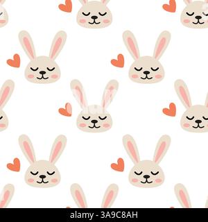 Niedliches Häschen-Muster mit Herzen auf weißem Hintergrund in einem verspielten Design für Kinder Stock Vektor