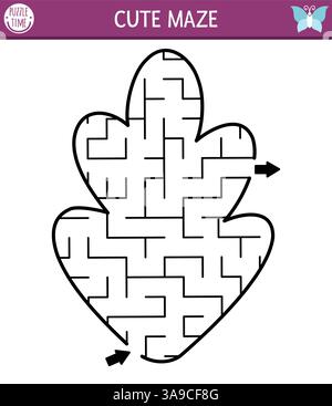 Geometrisches Labyrinth in Form eines Ahornblatts für Kinder. Wald- oder Gartenlabyrinth. Druckbare Aktivität im Vorschulalter. Waldmärchen-Gartenspiel für Kinder. Natur Stock Vektor