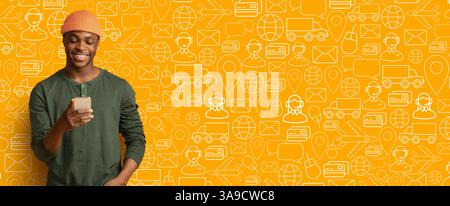 Zufriedene Kunden genießen Online-Shopping-Service mit Smartphone Stockfoto