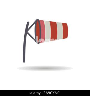 Windsocken durch Wind aufgeblasen auf dem Flughafen Landebahn Vektor-Symbol. Meteorologie Zeichen. Graph Symbol für Reisen, Tourismus und Wetter-Website und Apps, UI Stock Vektor