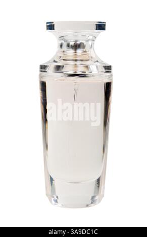 Parfümflasche mit Deckel auf weißem Hintergrund Stockfoto