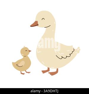 Süße Enten. Enten- und Entleinchen-Illustration von Bauernvögeln. Gänse Stock Vektor