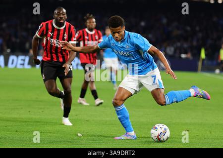 Neapel, Italien. 30. März 2025. David NERES vom SSC Napoli während des Fußballspiels der Serie A zwischen dem SSC Napoli und dem AC Milan im Diego Armando Maradona Stadion in Neapel (Italien) am 30. März 2025. Quelle: Insidefoto/Alamy Live News Stockfoto