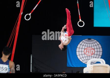 5. Oktober 2017: Garam Bae of South Korea (252) steigt beim All-Around-Finale der Kunstturnen-Weltmeisterschaft 2017 im Olympiastadion in Montreal aus den Ringen. Daniel Lea/CSM(Kreditbild: &Copy; Daniel Lea/CSM via ZUMA Wire) Stockfoto
