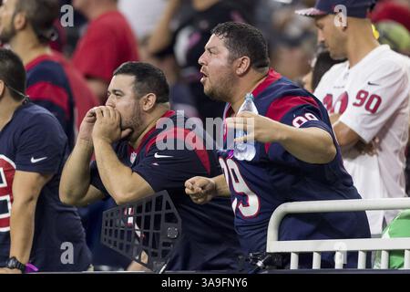 8. Oktober 2017 – Houston, Texas, USA – 8. Oktober 2017 – Houston, Texas USA – Fans sind am Ende des 3. Quartals während des regulären Saisonspiels der NFL zwischen den Houston Texans und den Kansas City Chiefs im NRG Stadium in Houston, Texas, aufgeregt. Maria Lysaker/ZUMA Wire Service (Kreditbild: © Maria Lysaker Via ZUMA Wire) Stockfoto