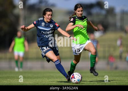 28. Oktober 2017 – Melbourne, Victoria, Australien – CHRISTINA GIBBONS (31) von Melbourne Victory tritt in Runde 1 des W-League-Wettbewerbs zwischen Melbourne Victory und Canberra United während der Saison 2017-18 im Epping Stadium in Melbourne, Australien. Die Westfield W-League ist die australische semiprofessionelle Frauenfußballliga. Melbourne gewann mit 2:1. (Bild: © Sydney Low Via ZUMA Wire) Stockfoto