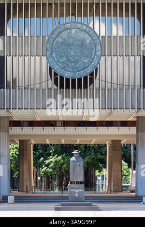 Oahu, Hawaii, USA - 23. Februar 2024 - die Vater-Damien-Statue, auch Saint-Damien-von-Molokai-Statue genannt, am Eingang zum Staat Hawaii Stockfoto