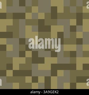 PixelCamouflage-Muster. Olivgrünes Mosaik. Nahtloser Vektor-Hintergrund. Abstrakter Blockstil. Stock Vektor