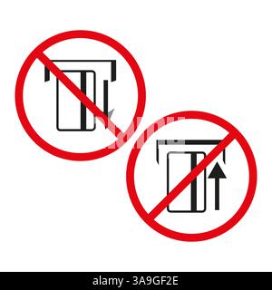 Keine Karte eingelegt. Rotes Kreiszeichen. Schwarzes Pfeilsymbol. Vektorwarnsymbol. Stock Vektor