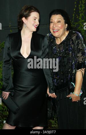November 2002; Hollywood, Kalifornien, USA; Schauspielerin MEGAN MULLALLY und Schauspielerin SHEELEY MORRISON bei der 'will and Grace 100th Episode Party' im Falcon Restaurant. Stockfoto