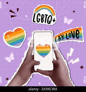 LGBTQ Love and Stolz mit Herzmotiv Collage, Vektor-Illustration feiern Stock Vektor
