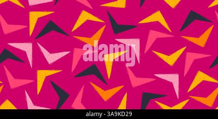 Nahtloses Muster mit bunten Dreiecksformen. Geometrische Retro-Tapete. Naive Zeichentrickzeichnungen mit handgezeichneter Textur, modernem Hintergrund Stock Vektor