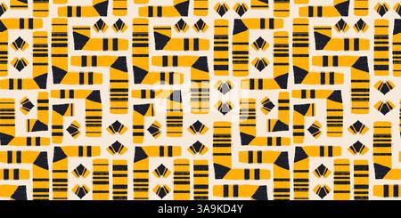 Nahtloses Muster mit Grayon Grunge abstrakten Gelbformen. Geometrische Retro-Tapete. Naive Zeichentrickzeichnungen mit handgezeichneter Textur, modern Stock Vektor