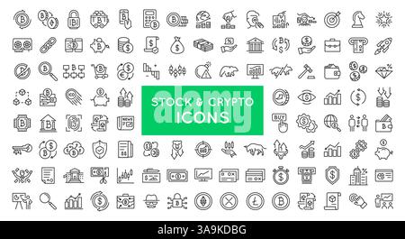 Satz von Symbolen für Kryptowährungen und Börsen Stock Vektor
