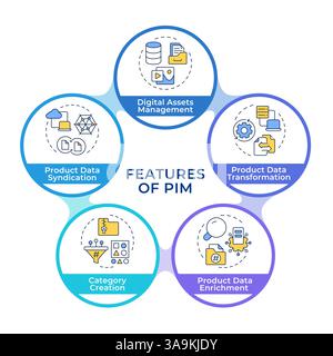 Merkmale des Flussdiagramms der Infografik der PIM-Kreise Stock Vektor