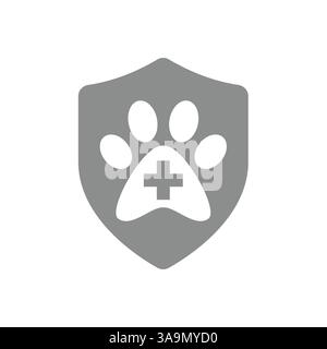 Vektorsymbol für Tierärzte oder Tierärzte mit Schild. VET Klinik und Tiermedizin mit Pfotendruck. Stock Vektor