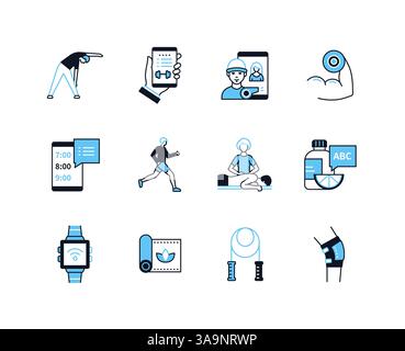 Sport und aktiver Lifestyle – Symbole im Liniendesign Stock Vektor