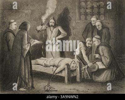 Agustín de Cazalla (Agustín de Cazalla Vivero) (ca. 1510-1559). Spanischer Geistlicher und Mitglied der lutherischen Gruppe von Valladolid. Kaiser Karl V. ernannte ihn 1542 zu seinem Kaplan und nahm Cazalla im folgenden Jahr mit nach Deutschland und Flandern, wo er mit solcher Kraft und Eifer gegen Ketzer predigte, dass er von allen Katholiken bewundert wurde. Die Inquisition inhaftierte ihn unter der Anklage, er sei ein lautstarker Verfechter protestantischer Ideen gewesen und habe eine protestantische Gruppe in Valladolid (Kastilien, Spanien) gegründet. Er wurde einem Prozess unterzogen, der ständig vom Inquisitor General Fernando de kontrolliert wurde Stockfoto