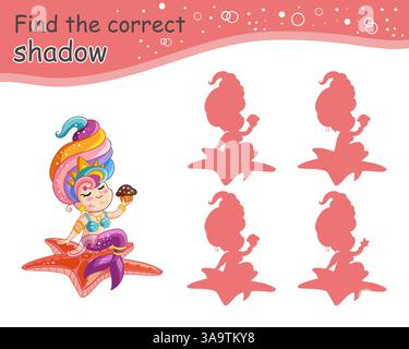 Finde das passende Mermaid-Spiel für Kinder Stock Vektor